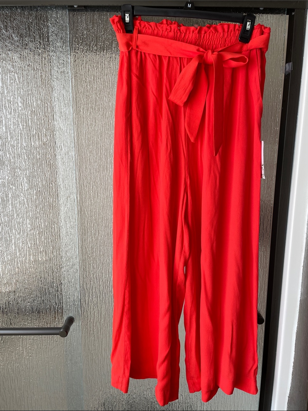 High-Waist Tie-Belt Wide Leg Capris Pants - Tangerine